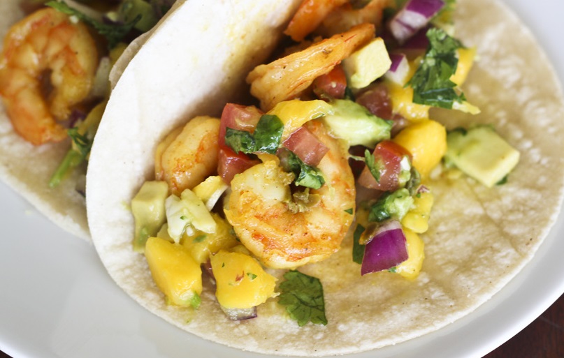 SHRIMP TACOS WITH MANGO SALSA